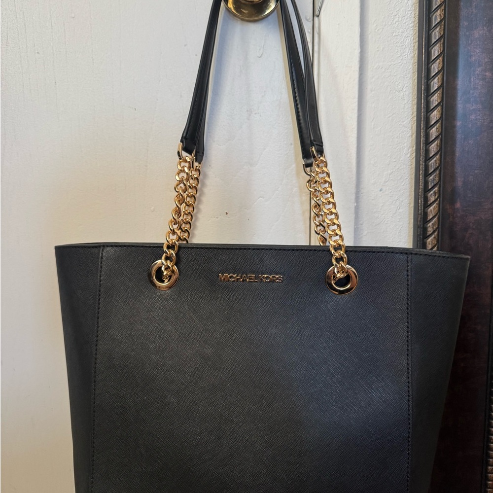 Michael Kors Black Tote with Gold Chain